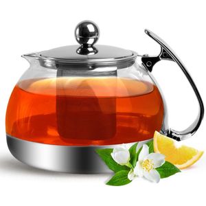 Monzana Glazen Theepot - met RVS-Filter & Infuser 9 Kops - 1.2 Liter