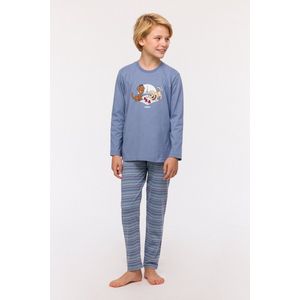 Woody pyjama jongens/heren - jeansblauw - labradoodle - 242-10-PLS-S/813 - maat 140