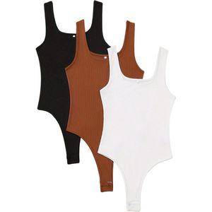 Livano Bodysuit Dames - Jumpsuit - Corrigerend Ondergoed - Body plunge - Lingerie - Setje Vrouwen - 3 Pcs - Zwart/Wit/Bruin - Maat S