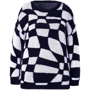 Angel of Style - Dames - Pullover loose fit schaakbord-motief lange mouwen - Zwart - Maat 42+