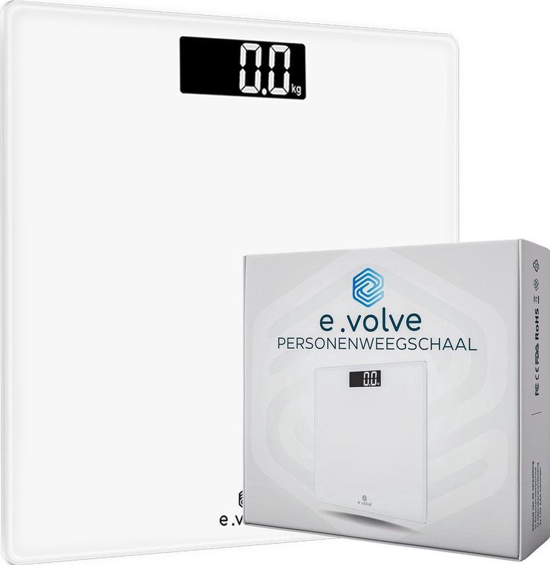 e.volve Weegschaal Personenweegschaal Digitaal - Wit - Digitale Weegschaal - Incl. Batterijen - Weegschalen
