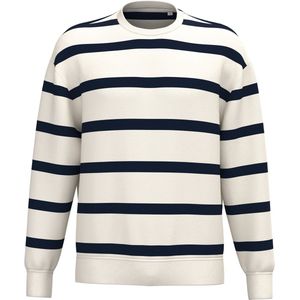 Native Spirit Ecologische gestreepte uniseks sweater met ronde hals en afhangende schouders NS450 - Ivory/ Navy blue stripes - XXL