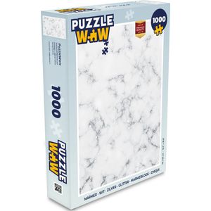 Puzzel Marmer - Wit - Zilver - Glitter - Marmerlook - Chique - Legpuzzel - Puzzel 1000 stukjes volwassenen