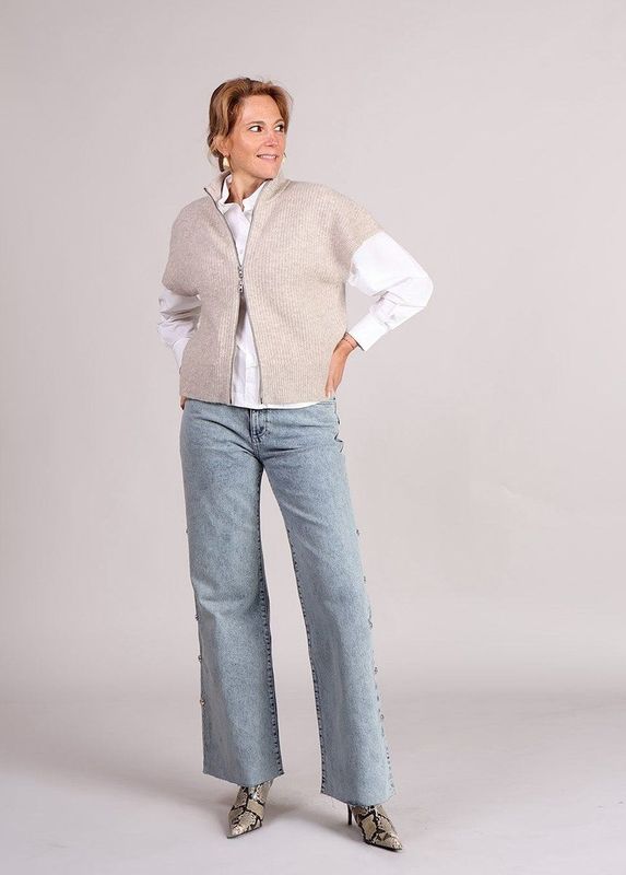 mbyM Roselina short-M vest met rits korte mouw beige