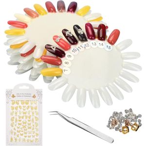 10pcs Round Nail Display Nail Tip with Tweezer Exhibition White Nail Art Colour Card Plastic Nail Art Presentation Display for Nail Exercises Colour Display