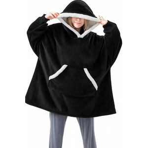 Oversized Deken Hoodie Zwart – Extra Warm met Capuchon & Grote Zak – Unisex Loungewear