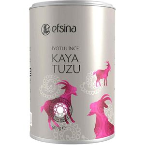 Efsina Lodized Fine Rock Salt (Kaya tuzu) 600g - Natuurlijke Niet-Geraffineerde Tafelzout - Verrijkt met Kaliumjodaat - Fijn Gemalen Steenzout