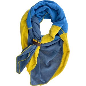 LOT83 Sjaal Kim - Vegan leren sluiting - Omslagdoek - Ronde sjaal - Geel, blauw, donkerblauw - 1 Size fits all