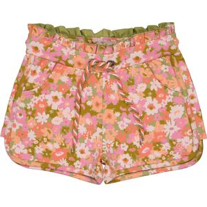 Meisjes sweat short - Brune - AOP roze bloemen