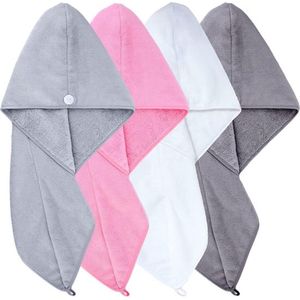Microfiber Hair Turban Drying Towel - 4-pack - Dark Gray, Gray, Pink, White - 30 x 71 cm