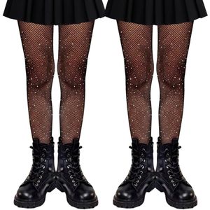 2 paar netkousen met strass-steentjes voor meisjes - panty met netpatroon voor gymnastiek, cosplay, ballet, party, dansshows.