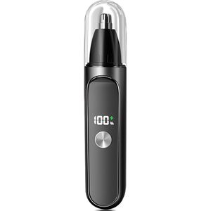 Neustrimmer - Elektrische neushaartrimmer -Draagbare neushaartrimmer - USB-oplaadbaar - LED-scherm - dubbelzijdig roterend - roterend mes van roestvrij staal - voor - mannen en vrouwen - zwart