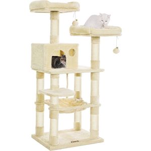Krabpaal Dento - 143cm - Kattenspeelgoed - Voor katten - Creme - Zachte kattenmand hangmat - Geschikt voor kleine kittens