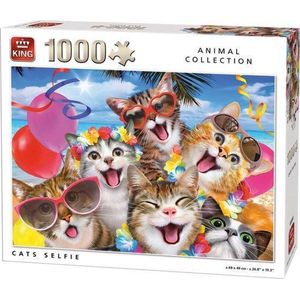 Puzzel - Puzzel 1000 stukjes volwassenen - Legpuzzel - Puzzel volwassenen - King Puzzel - Katten - Vrolijke katten selfie 68x49 cm - Puzzel 1000 stukjes