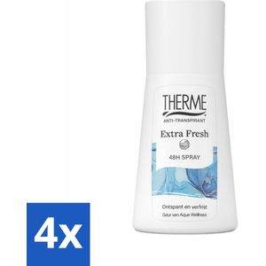 4 x Therme - Extra Fresh 48H Spray - Anti-transpirant - Beschermend - 75ml - Anti-transpirant - Deodorant - 48 Uur Bescherming - Frisse Geur - Aqua Wellness