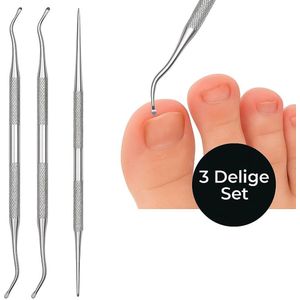 Sorelia Pedicureset - 3-Delig - Nagellifter Voor Ingegroeide Teennagel - Nagelheffer - Pedicure - Dubbelzijdig 2 mm Lepeltjes - Pedicure Excavator - Teennagel Corrector - Ingegroeide nagel