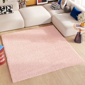 Tapiso Essence Square Vloerkleed Roze Modern Hoogpolig Tapijt Maat- 120x120