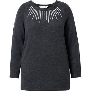 MIAMODA MIAMODA - Dames - Trui pailletten lange raglanmouw - Zwart - Maat 42+