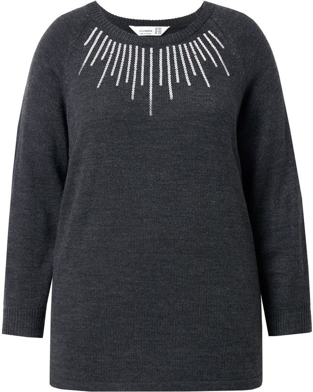 MIAMODA MIAMODA - Dames - Trui pailletten lange raglanmouw - Zwart - Maat 42+