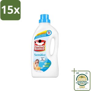 15 x Omino Bianco - Gevoelig - Wasmiddel - Witte & Gekleurde Was - 37 Wasbeurten - Grootverpakking - Gevoelige Huid - Hypoallergenisch - Allergenen Vrij - Kleurstoffen Vrij - Wasmiddel
