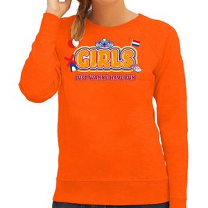 Bellatio Decorations Koningsdag sweater voor dames - girls wanna have fun - oranje - feestkleding XXL