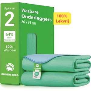 Groene Berg - Wasbare Incontinentie Onderleggers - Set van 2 - 86x91 cm - Waterdicht & Anti-Slip