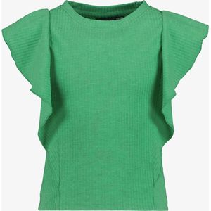 TwoDay meisjes rib T-shirt met ruches groen - Maat 170