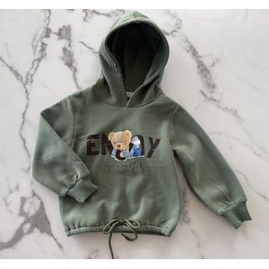 Jongens trui | Jongens Hoodie 55% Katoen, 45% Polyester | Sweater voor jongens met beertje Army Green, verkrijgbaar in de maten 104/4 t/m 164/14