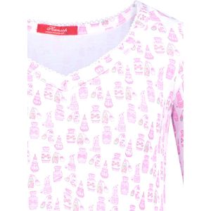 Exclusief Luxueus Kinder nachtkleding Luxe mooi zacht roze Girly Nachthemd van Hanssop met verfijnde rand details en luxe mouw verwerking, Meisjes nachthemd, Hanssop roze parfum flesjes print, maat 104
