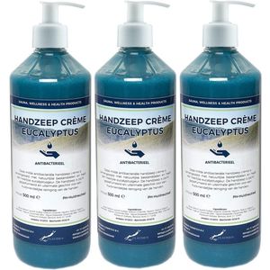 Handzeep Crème Eucalyptus 500 ml - set van 3 stuks - met gratis pomp - Voordeelverpakking