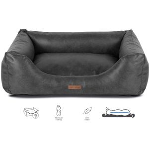 Orthopedische Hondenmand Lederlook Soft Antraciet 75cm Wasbare hoes!
