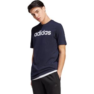 adidas Sportswear Essentials Single Jersey Linear Geborduurd Logo T-shirt - Heren - Blauw- S/S