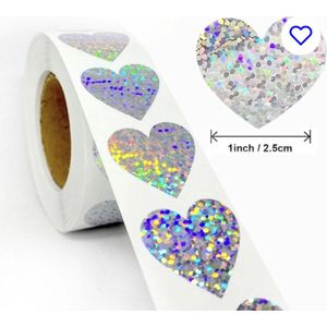 Sluitsticker - Sluitzegel - Zilver hart | Valentijn | Liefde - Trouwerij - Envelop | Zilver - Glimmend | Hartjes - Hart | Envelop stickers | Gift - Cadeauzakje - Traktatie | Creativiteit | 50 stuks - 2,5 cm