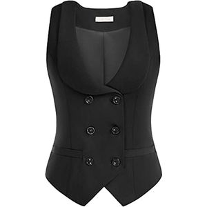 Damesvest met gebogen revers en V-hals - geruit vest met twee zakken