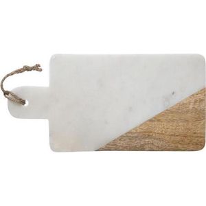 Serveerplank in Wit Marmer en Mangohout 30 x 15 cm | Snijplank marmer