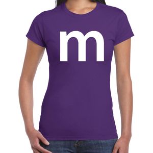 Letter M verkleed/ carnaval t-shirt paars voor dames - M en M carnavalskleding / feest shirt kleding / kostuum L