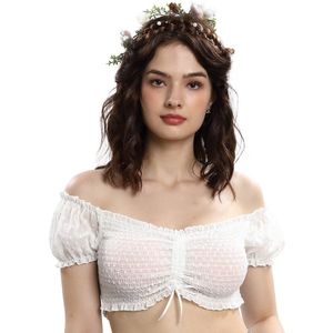 Dirndl-blouse voor dames – Beierse dirndl-blouse authentieke traditionele blouse chiffon stippen V-hals off-shoulder dirndl-blouse kant voor het Oktoberfest