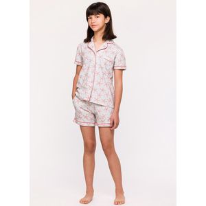 Woody doorknoop pyjama meisjes/dames - lichtblauw - all-overprint zeesterren - 241-12-YPE-Z/925 - maat 164