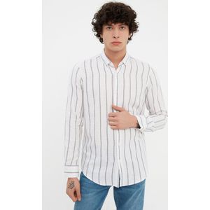 Trendyol Donkerblauw Slim-Fit Gestreept Overhemd Met Knoopkraag Tmnss22Go0028