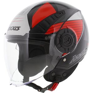 Axxis Metro S helm Bird glans zwart rood grijs S - Geschikt als Scooter helm Brommerhelm Motorhelm Snorfiets helm - Retro Vespa helm scooter voor Volwassenen