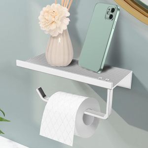 Zelfklevende toiletpapierhouder zonder boren met 18 cm antislip plank - voor badkamer, toilet, keuken - zilver