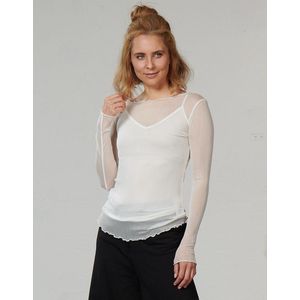 Zijden Mesh Shirt - Transparant Shirt van 100% Zijde - Kokon Zwo - Kleur Wit - maat 44/46