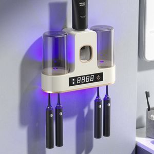 CHIWIN Slimme UV Tandenborstelhouder met HD LED Touchscreen – Automatische Desinfectie & Droogfunctie – Tandpasta Dispenser – USB Oplaadbaar – Muurmontage Zonder Boren – 4 Slots