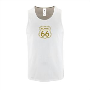 Witte Tanktop sportshirt met ""Route 66"" Print Goud Size L