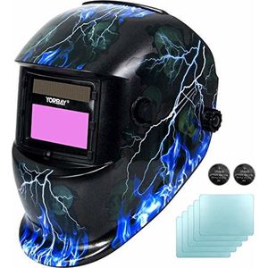 Yorbay Lashelm Automatisch - Laskap + 5 Reservelenzen - Zwart met Bliksem