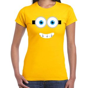 Lachend geel poppetje verkleed t-shirt geel voor dames - Carnaval fun shirt / kleding / kostuum XS