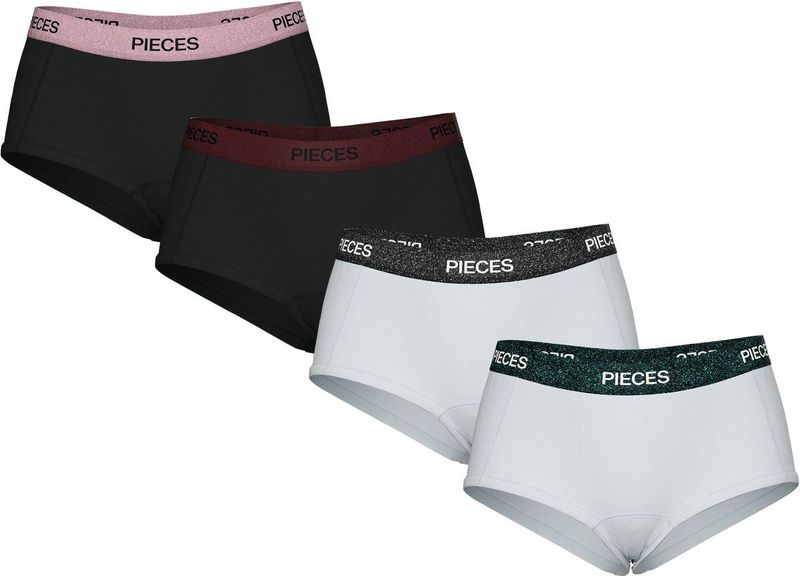Pieces - PCLOGO - Hipsters - Zwart/Wit - 4-pack