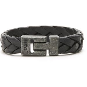 Josh Vintage Heren Armband Leer;Metaal  - Zwart