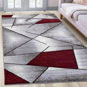 Geweven tapijt voor woonkamer hal slaapkamer tapijtloper brug rood modern geometrisch design Öko-Tex 100 - Afmetingen 80 x 150 cm 30161rot080150 vloerkleed