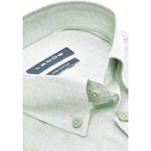 Ledub modern fit overhemd - korte mouw - popeline - lichtgroen met wit dessin - Strijkvriendelijk - Boordmaat: 46
